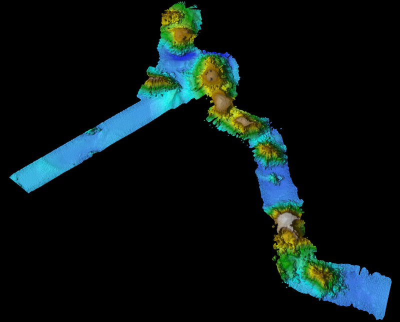 The mapped chain of volcanic seamounts.